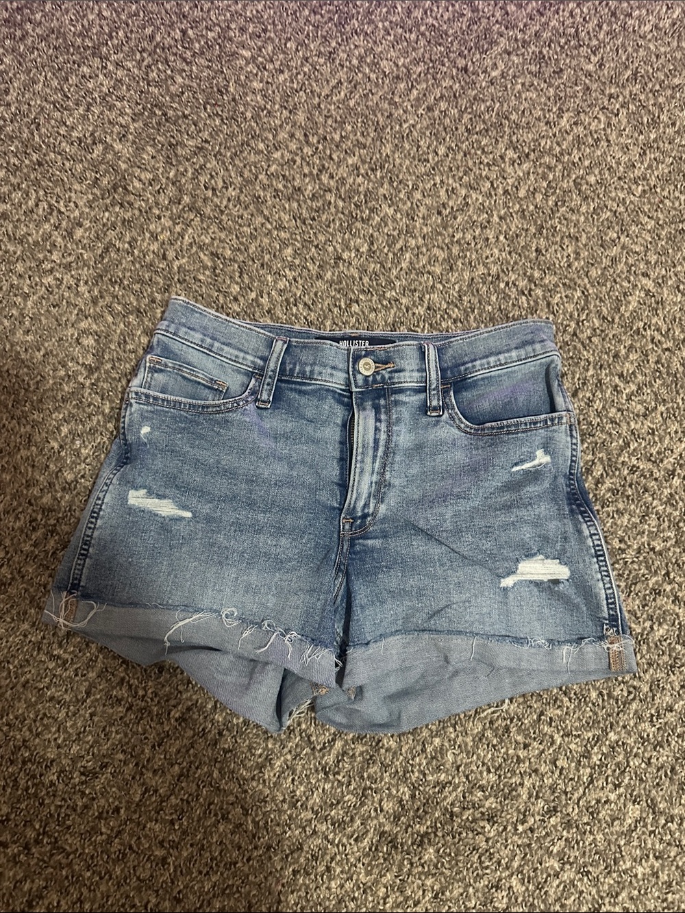 Hollister Light Blue Distressed High-Rise Denim Shorts